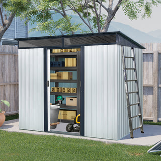 8X6 FT Outdoor Metal Storage Shed with Lockable Sliding Doors and Transparent Roof Panel, Perfect for Garden and Lawn Equipment