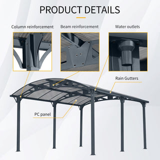 12x16 FT Arch Carport with Aluminum Frame and Polycarbonate Roof Panels, Heavy-Duty Outdoor Car Shelter for Driveway, Cars, and Trucks