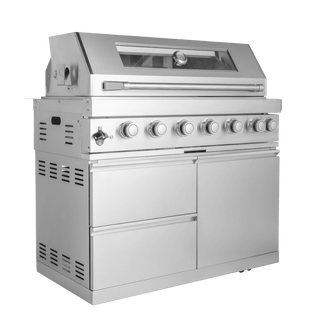 43" Outdoor Kitchen Island with 6-Burner 85,000 BTU Grill, Infrared Rear Burner, Rotisserie & Granite Countertop