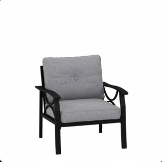 Set of 2 All-Weather Metal Armchairs, Black/Khaki Frame with Gray/Beige Cushions