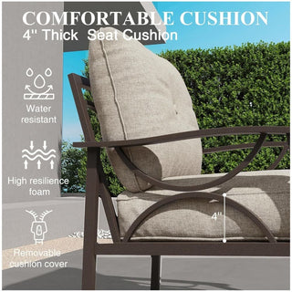 70 Inches All-Weather Metal 3-Seat Patio Sofa with Beige Cushions with Khaki Frame