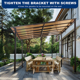 Outdoor Pergola Gazebo,Wall-Mounted Lean to Metal Awning Gazebo with Roof,Large Heavy Duty for Patio,Decks,Backyard