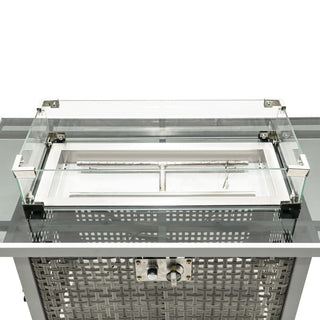 43" Propane Gas Fire Pit Table, 60000 BTU Rectangular Open Weave Wicker Fire Pit with Glass Wind Guard for Outside Patio Deck Garden Backyard