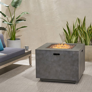 Outdoor Patio Propane Fire Pit 24'' H x 33'' W Square Iron Gas-burning Fire Pit - 50,000 BTU, Tank in side, Dark Grey/Stone Gray