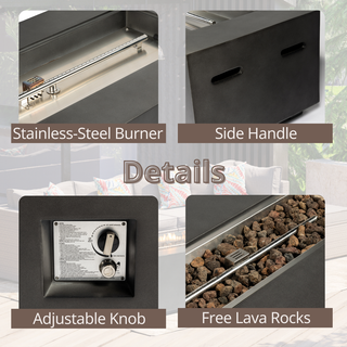 Outdoor Rectangle Propane Fire Pit Table 60inch, 60,000 BTU Concrete Fire Table with Waterproof Cover, Auto-Ignition, Free Lava Rocks