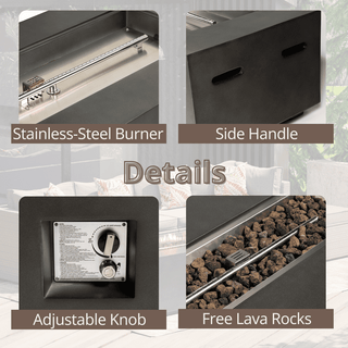 Outdoor Rectangle Propane Fire Pit Table 60inch, 60,000 BTU Concrete Fire Table with Waterproof Cover, Auto-Ignition, Free Lava Rocks