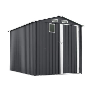 6x8 FT Outdoor Steel Storage Shed with Clear Window, Lockable Doors, Compact Metal Tool Shed for Garden, Backyard, Patio, Utility, and Bike Storage,Yellow/Grey
