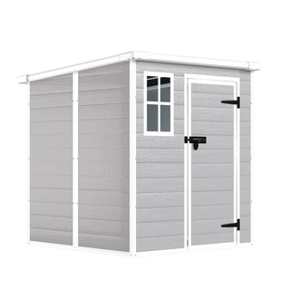 6x6 Ft Waterproof Resin Storage Shed with Floor, Window, Lockable Doors & Air Vents, Outdoor Tool Shed for Bikes