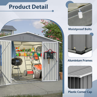 10X8 FT Metal Outdoor Storage Shed with Metal Foundation & Lockable Doors – Garden Tool Shed