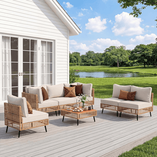 7-Piece Outdoor Sectional Sofa Set, All-Weather PE Wicker Rattan Patio Conversation Set with Thick Cushions & Coffee Table