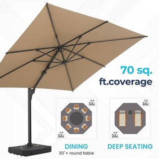 10 Ft Square Large Cantilever Patio Umbrella with 360° Rotation & Tit Adjustment and Heavy Duty Offset Polyester Canopy Deck Umbrella without base
