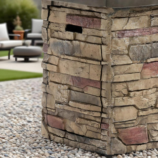 42" Propane Gas Fire Pit Table, 50000 BTU Rectangular Concrete Fire Pit for Outside Patio Deck Garden Backyard