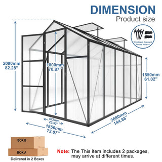 Walk-In Outdoor Polycarbonate Greenhouse with Aluminum Frame – Adjustable Vents, Lockable Door & UV Protection for Backyard