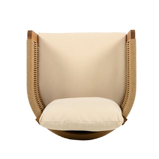 Acacia Wood Outdoor Dining Chairs 2-Pack with Mix White Rope Handles, Washable Waterproof Brown/Grey/Beige Cushions, 400 lbs Capacity