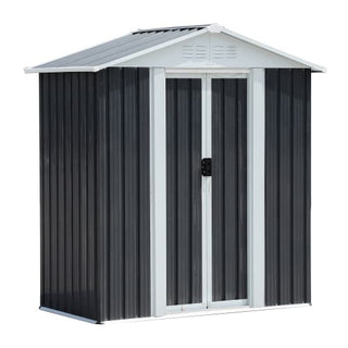5 x 3 FT Outdoor Storage Shed with Aluminum Alloy Frame & Base, Dark Grey Metal Garden Shed for Patio, Backyard & Tool Storage