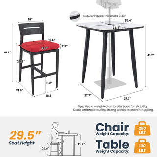 5-Piece Outdoor Patio Bar Set – 35.4" Marble-Style Sintered Stone Table & Aluminum Bar Stools with Sunbrella® Cushions