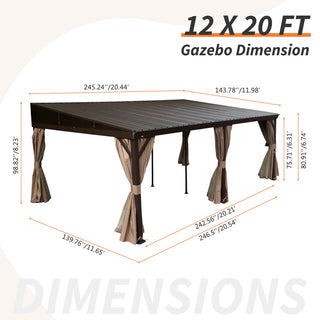 Hardtop Wall Mounted Gazebo with Sloping Galvanized Steel Roof, Aluminum Frame, Drainage System, Curtains and Netting, for Patio, Deck, Garden, Backyard