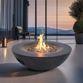 42 Inch Outdoor Concrete Propane gas Fire Pit bowl in Antique White/Black color