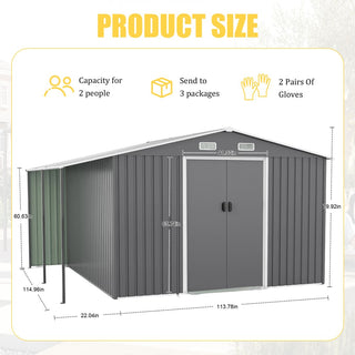 10x12 Ft Outdoor Storage Shed, Extra Large Metal Shed with Lockable Doors, Windows, Outside Steel Tiny House Ideal for Garden, Backyard, Patio Utility, Tool Storage, Chicken Coops