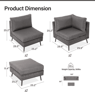 6-Piece Outdoor Sectional Sofa Set, PE Rattan Wicker Patio Conversation Set with Thick Cushions,All-Weather Outdoor Furniture for Garden