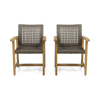 Two-Piece Wooden Rattan Dining Chair Set, Featuring A Weaving Technique