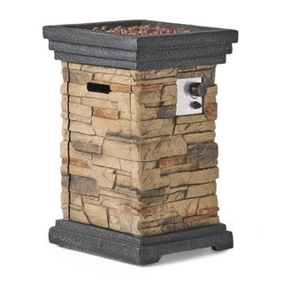19.50'' Outdoor Firepit with Column Shape, Stone Gray - 40 000 BTU (Tank Inside)