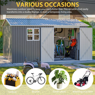 12 x 10 FT Outdoor Metal Storage Shed, Heavy-Duty Waterproof Steel Garden Tool Shed with Lockable Doors for Backyard, Patio & Lawn Storage