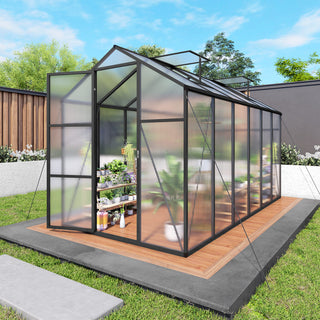 Walk-In Outdoor Polycarbonate Greenhouse with Aluminum Frame – Adjustable Vents, Lockable Door & UV Protection for Backyard