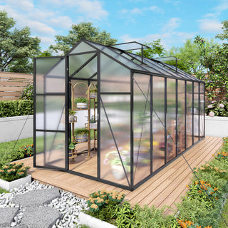 Walk-In Outdoor Polycarbonate Greenhouse with Aluminum Frame – Adjustable Vents, Lockable Door & UV Protection for Backyard