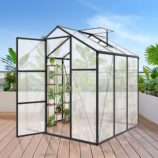 Walk-In Outdoor Polycarbonate Greenhouse with Aluminum Frame – Adjustable Vents, Lockable Door & UV Protection for Backyard
