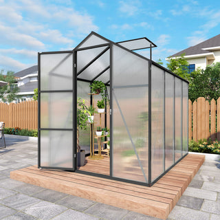 Walk-In Outdoor Polycarbonate Greenhouse with Aluminum Frame – Adjustable Vents, Lockable Door & UV Protection for Backyard