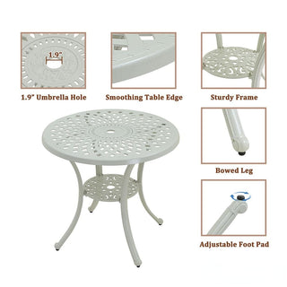 31" Round Cast Aluminum Outdoor Bistro Table with 1.9" Umbrella Hole, Antique Bronze Patio Table