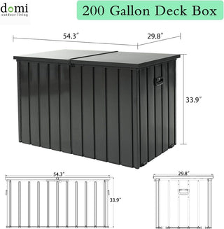 200 Gallon Metal Deck Box, Waterproof Outdoor Storage Box with Lockable Lid