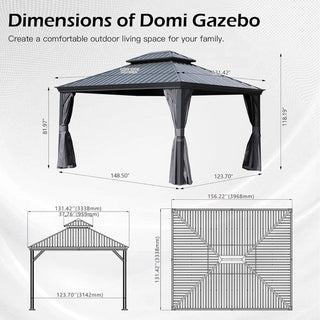 Hardtop Gazebo with Galvanized Steel Double Roof, Metal Gazebos with Drainage System Patio Pergola for Patio Deck Backyard,Curtain and Netting