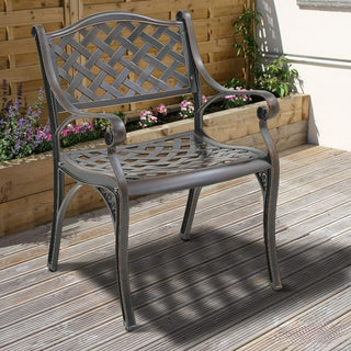 Bronze Cast Aluminum Outdoor Patio Dining Arm Chairs, Set of 2, Weather-Resistant Garden & Courtyard Seating