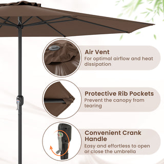 12 FT Patio Umbrella with Crank Handle & 8 Sturdy Ribs – Durable Outdoor Market Umbrella for Patio, Garden & Backyard