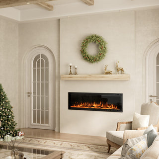 50/60/72-Inch Wall-Mounted & Recessed Electric Fireplace with Overheat Protection, Black