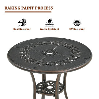 25" Round Ivory Cast Aluminum Outdoor Bistro Table with 1.9" Umbrella Hole, Standard Height for Patio, Balcony & Garden
