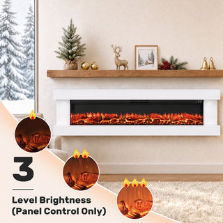 32"/50"/60"/72" Wall-Mounted Electric Fireplace with Suspended LED Lighting, Modern Indoor Fireplace for Living Room