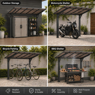 8x5 FT Galvanized Steel Carport with Sloped PC Roof, Multi-Use Outdoor Shelter for Patio, Grill & Garden