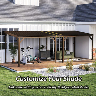 Wall-Mounted Hardtop Lean-to Gazebo with Gutters – Galvanized Steel Roof Outdoor Pergola Canopy