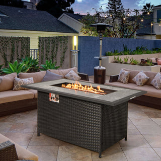 52 Inch Rattan Wicker Propane Fire Pit Table with Rain Cover and Lava Rock
