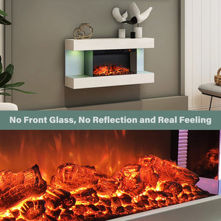 32"/50"/60"/72" Wall-Mounted Electric Fireplace with Suspended LED Lighting, Modern Indoor Fireplace for Living Room