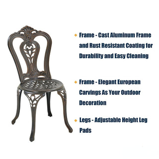 3-Piece White/Bronze Cast Aluminum Outdoor Bistro Set with Round Standard Height Table & 2 Armless Chairs for Patio, Garden & Balcony