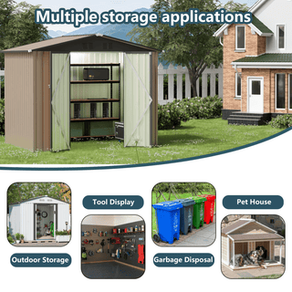 8 x 6 FT Galvanized Steel Garden Storage Shed with Apex Roof, Outdoor Metal Tool House for Patio, Backyard & Lawn Equipment Storage