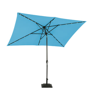 10Ft Outdoor Rectangular Umbrella with 26 Solar-Powered LED Lights, Crank and Tilt