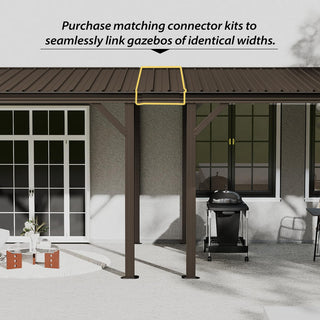 Wall-Mounted Hardtop Lean-to Gazebo with Gutters – Galvanized Steel Roof Outdoor Pergola Canopy