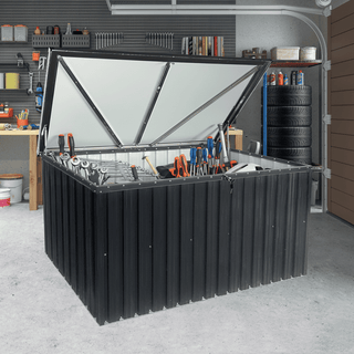 Large Outdoor Metal Storage Box, Heavy Duty Weatherproof Storage Chest for Garden, Patio, Backyard Tools & Equipment