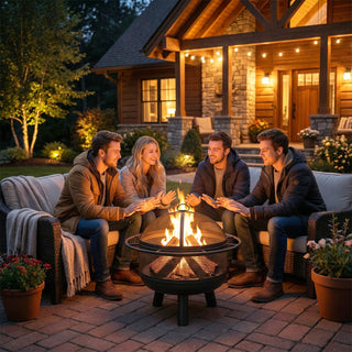 24 Inch Wood Burning Fire Pit with Log Grate and  Mesh Screen for Outside