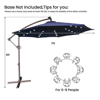 11 FT Steel Pole Solar LED Offset Patio Umbrella with 360° Rotation & Easy Crank – Outdoor Hanging Cantilever Umbrella for Patio & Garden